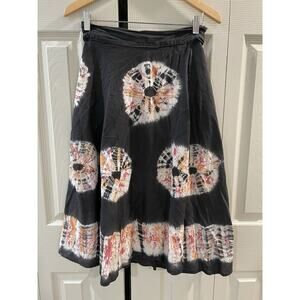 Vintage Y2K Tie Dye Wrap Skirt Hippie Boho Grunge Black White Orange Red